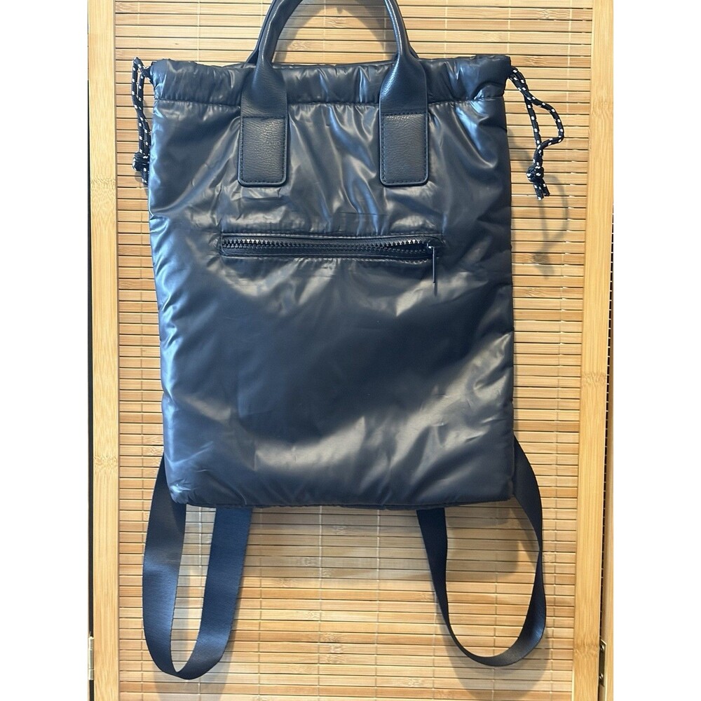 Black Drawstring Backpack Zip Front Pocket, Top Handle, Adjustable Straps